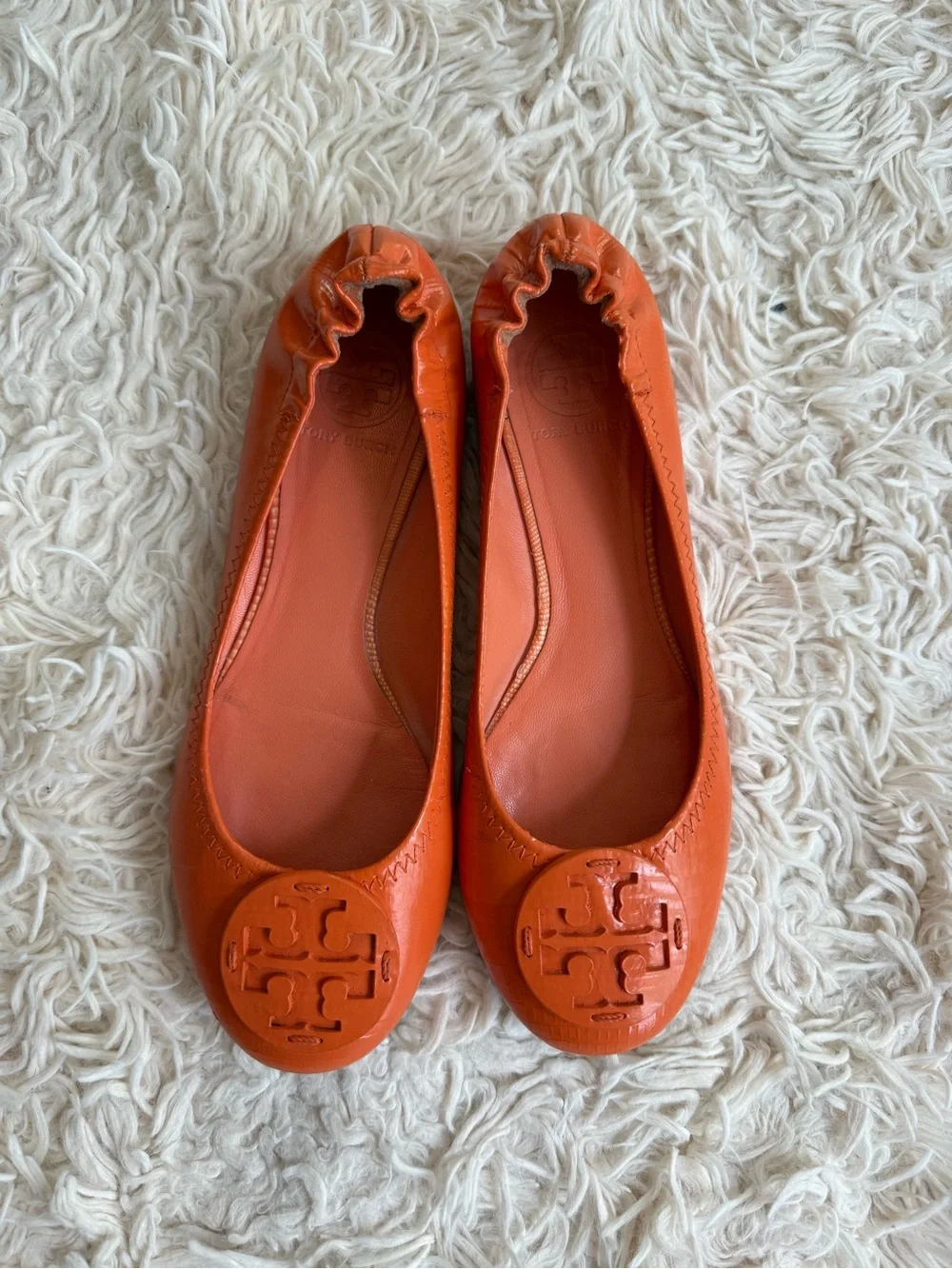 Tory Burch Reva Orange Leather Ballet Flats Size 8